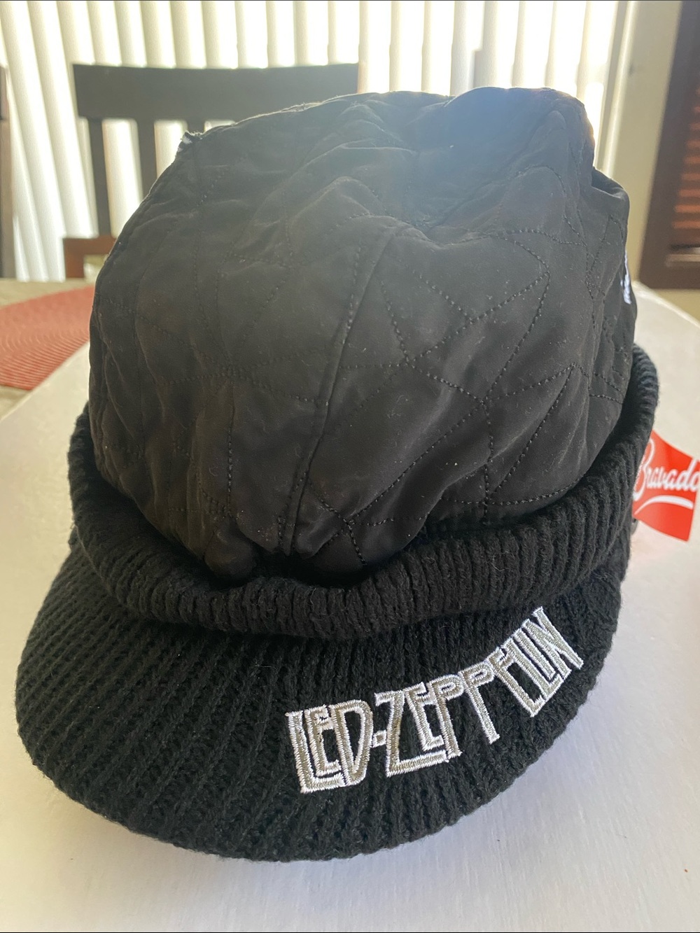Led Zeppelin Black Quilted Billed Beanie Hat Rock Band Deadstock NWT by Bravado
